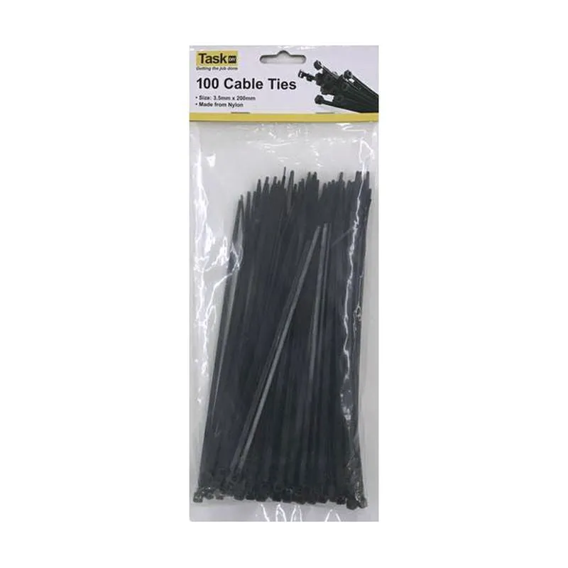 100 Pack 10 Inch Black Cable Ties (3.5mm)