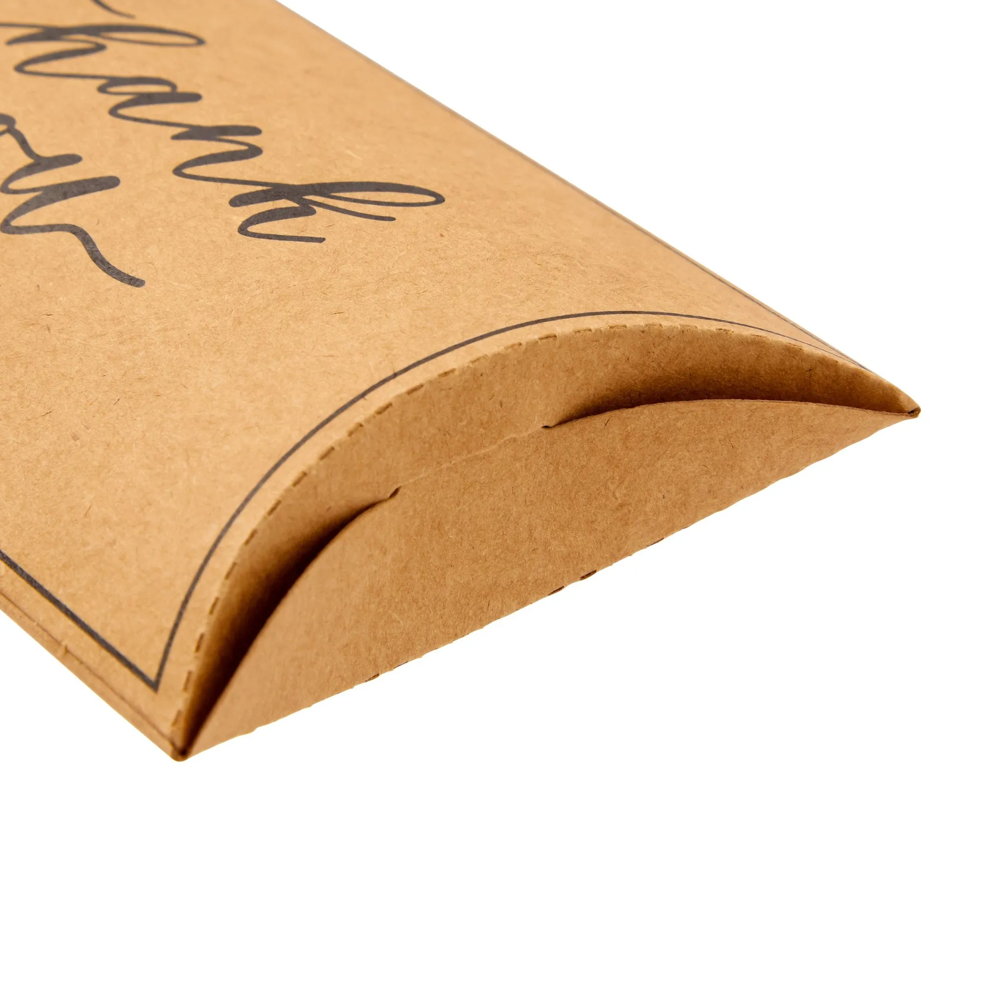 100-Pack Wedding Favor Pillow Boxes, Bulk 5.2x3.2-Inch Kraft Paper Thank You Gift Boxes with 1 Roll Jute String for Party Favors (Brown with Black Script)