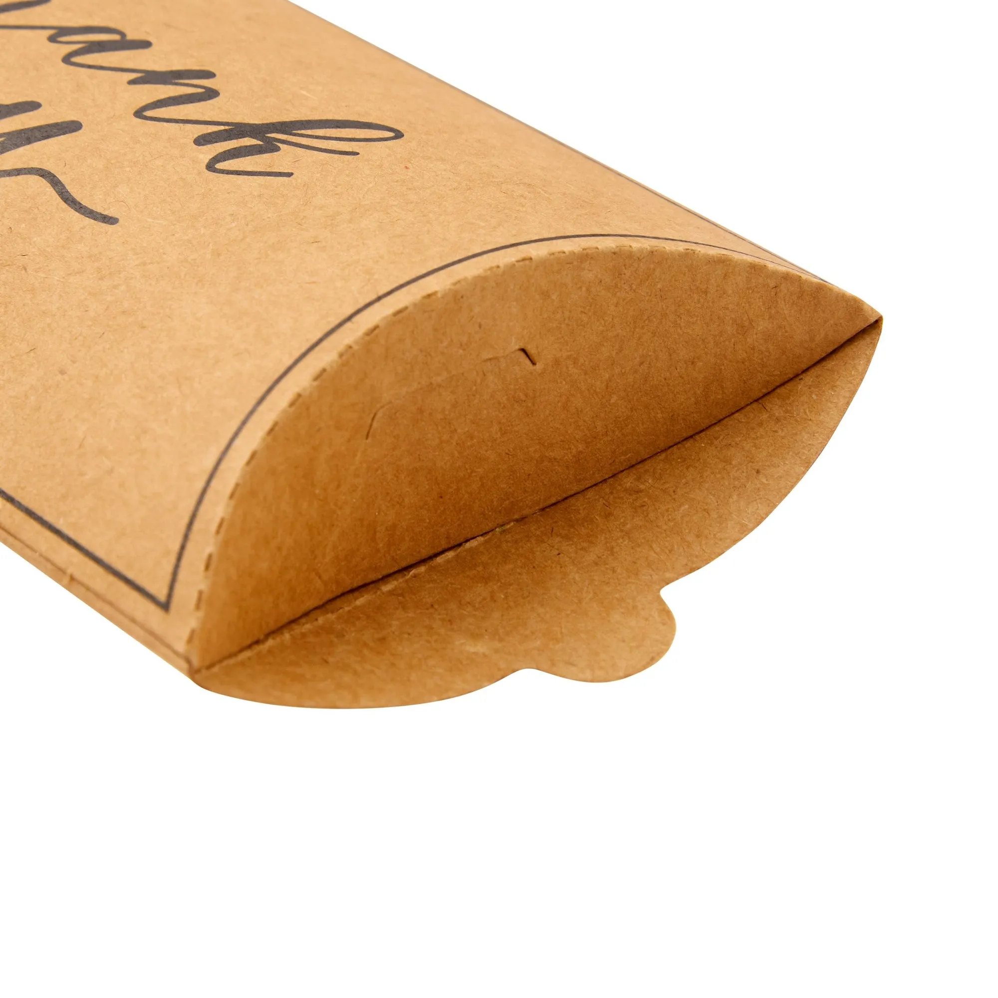 100-Pack Wedding Favor Pillow Boxes, Bulk 5.2x3.2-Inch Kraft Paper Thank You Gift Boxes with 1 Roll Jute String for Party Favors (Brown with Black Script)