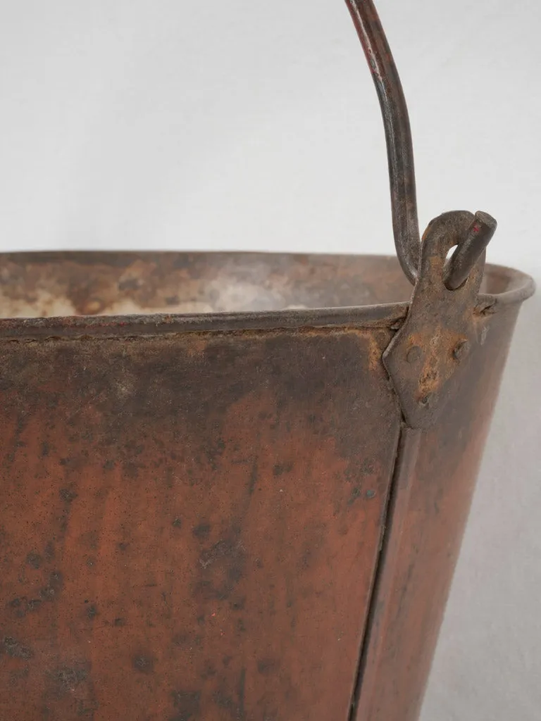 19th-century French copper & wrought iron kitchen fire bucket holder 37½"
