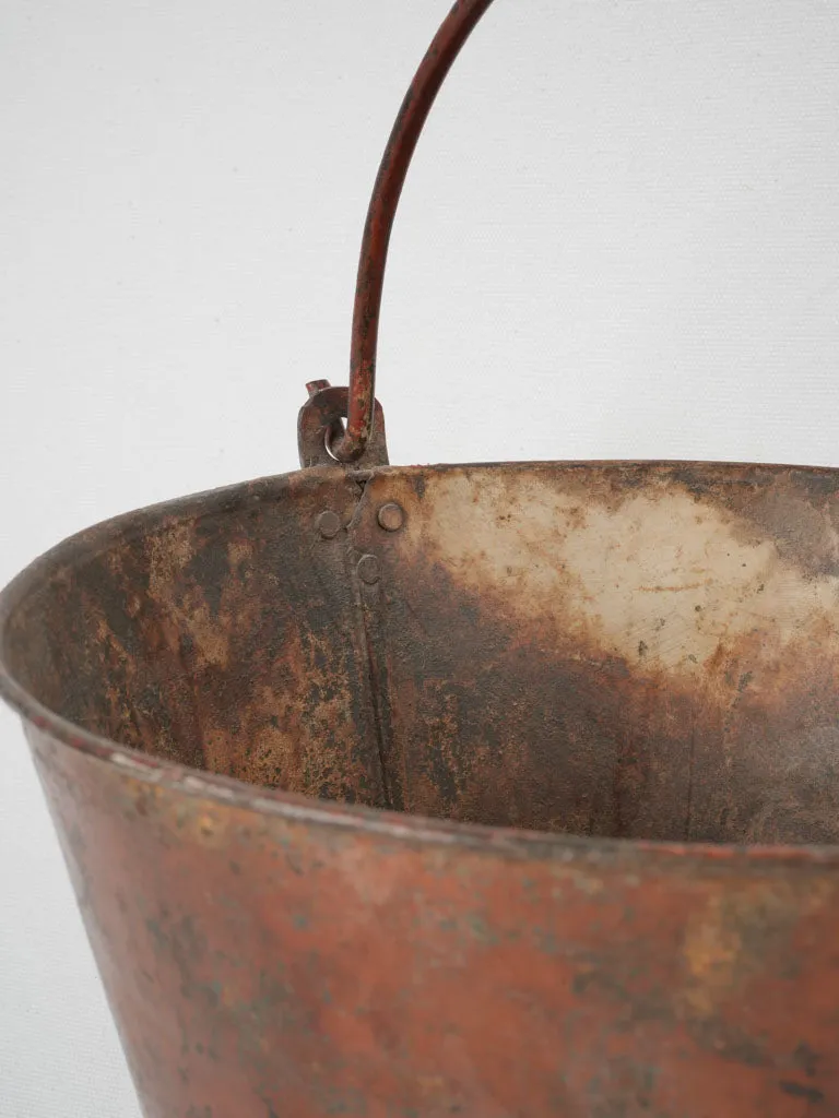 19th-century French copper & wrought iron kitchen fire bucket holder 37½"