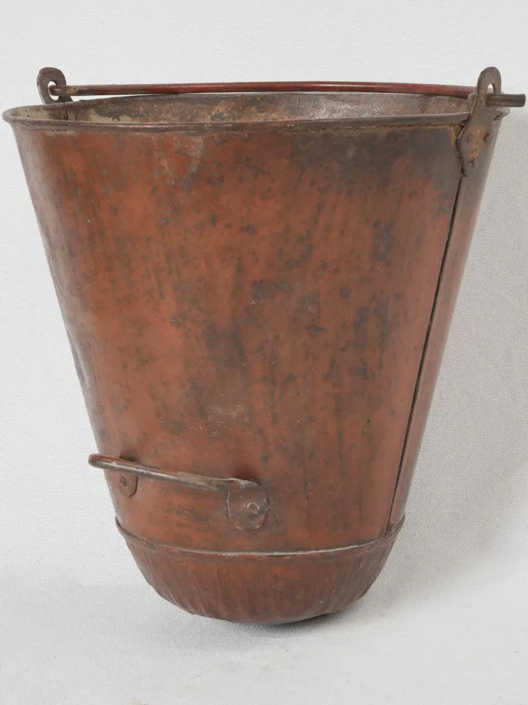 19th-century French copper & wrought iron kitchen fire bucket holder 37½"