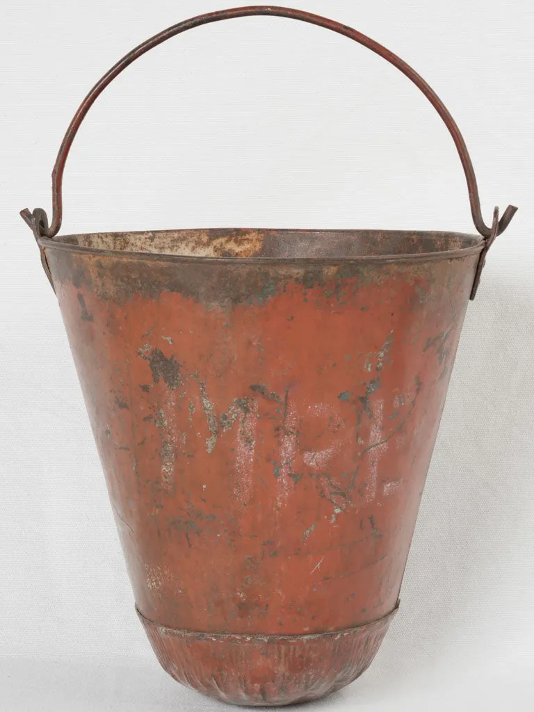 19th-century French copper & wrought iron kitchen fire bucket holder 37½"
