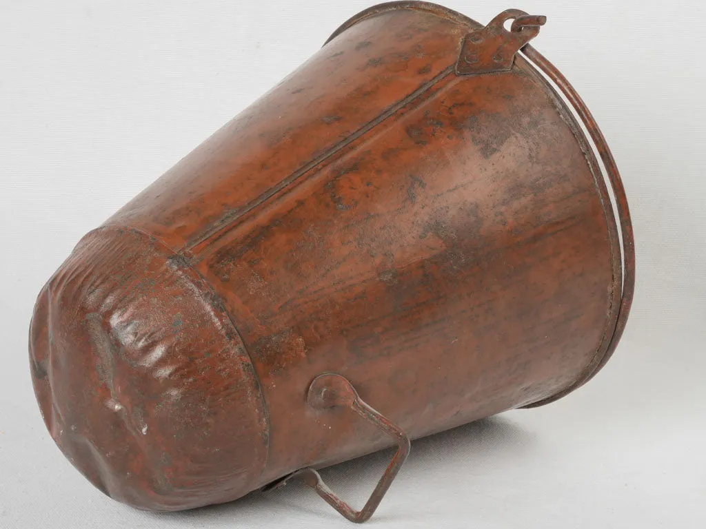 19th-century French copper & wrought iron kitchen fire bucket holder 37½"