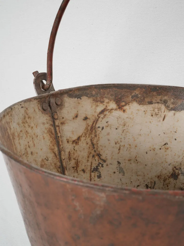 19th-century French copper & wrought iron kitchen fire bucket holder 37½"