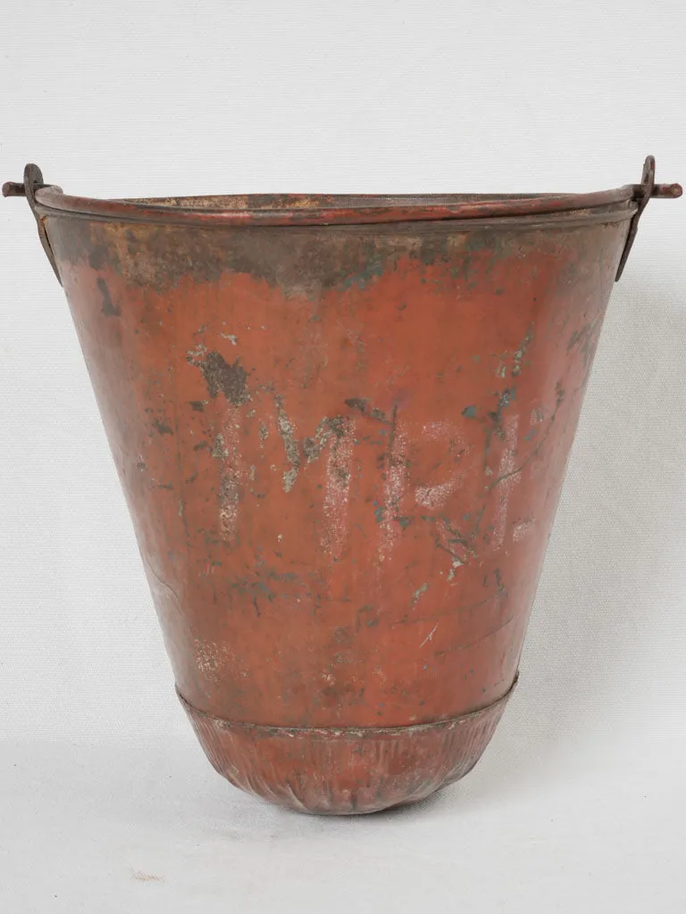 19th-century French copper & wrought iron kitchen fire bucket holder 37½"