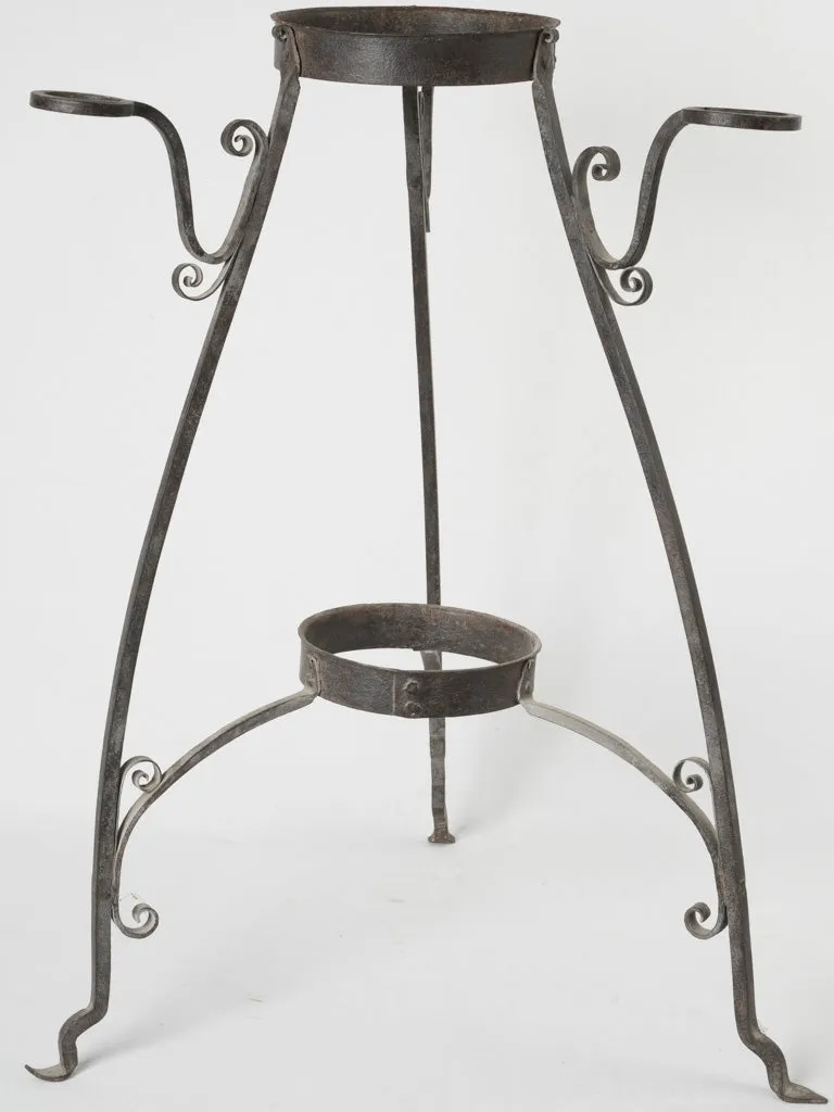 19th-century French copper & wrought iron kitchen fire bucket holder 37½"