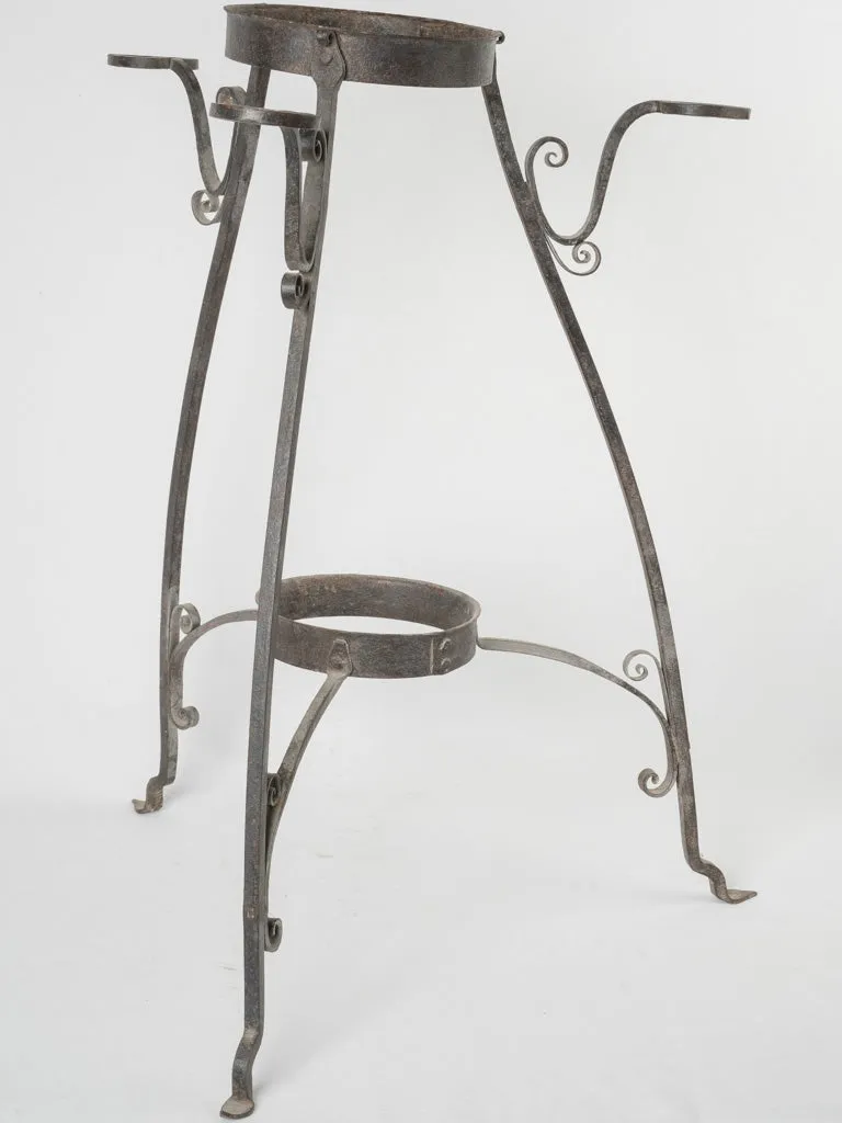 19th-century French copper & wrought iron kitchen fire bucket holder 37½"