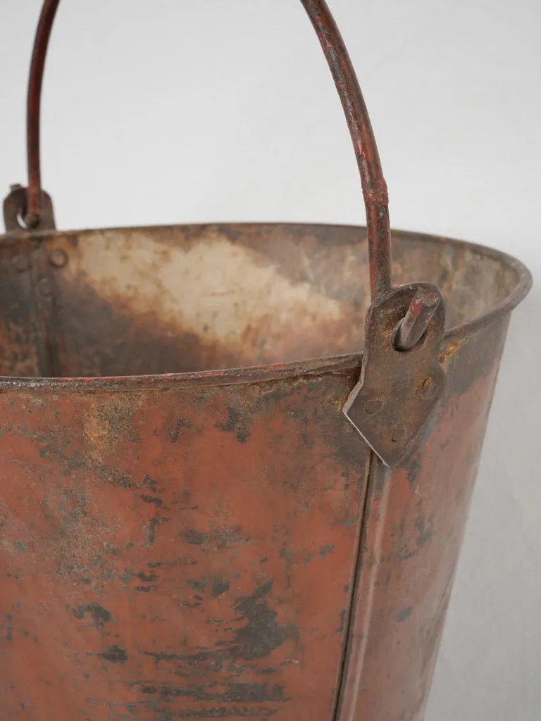 19th-century French copper & wrought iron kitchen fire bucket holder 37½"