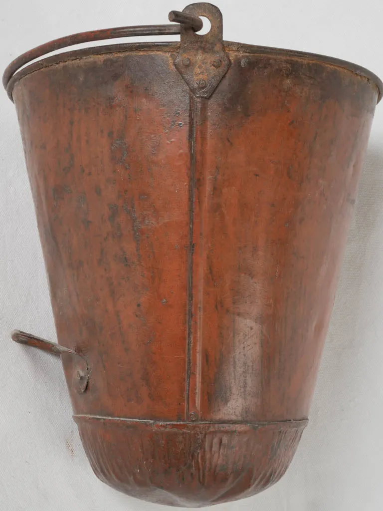 19th-century French copper & wrought iron kitchen fire bucket holder 37½"