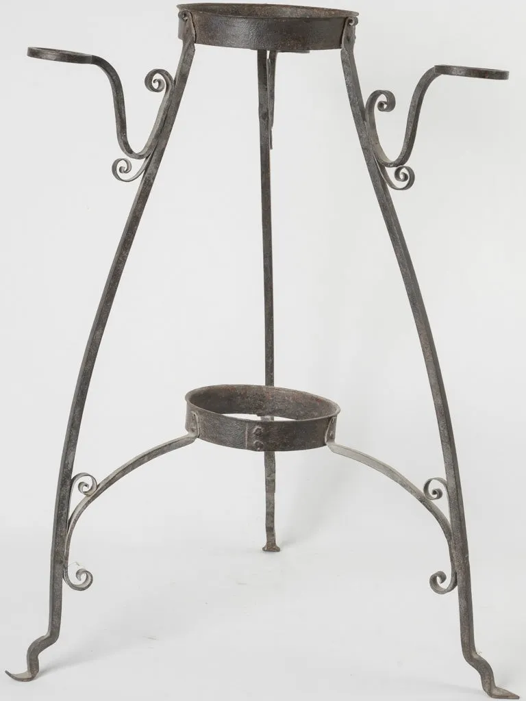 19th-century French copper & wrought iron kitchen fire bucket holder 37½"