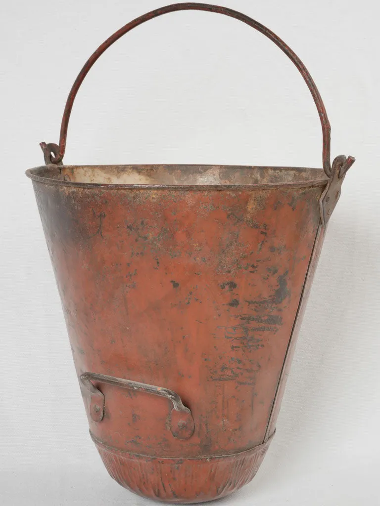 19th-century French copper & wrought iron kitchen fire bucket holder 37½"