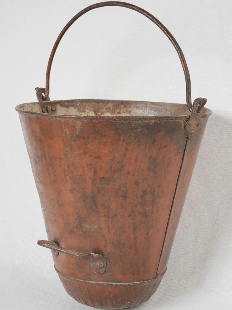 19th-century French copper & wrought iron kitchen fire bucket holder 37½"