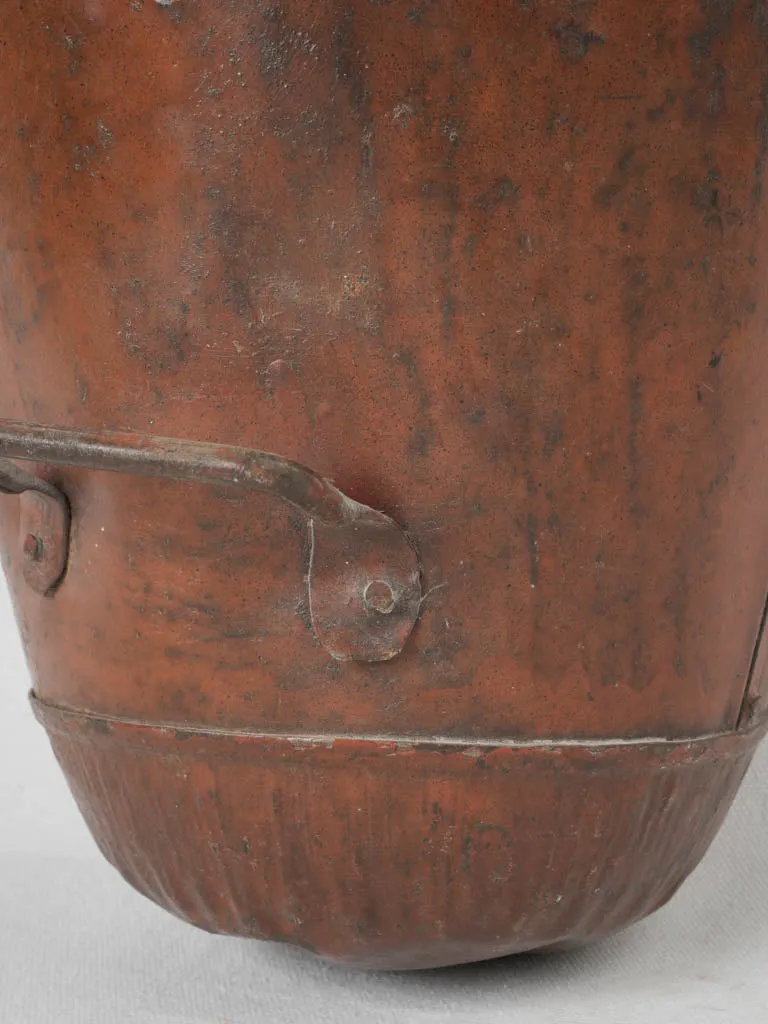19th-century French copper & wrought iron kitchen fire bucket holder 37½"