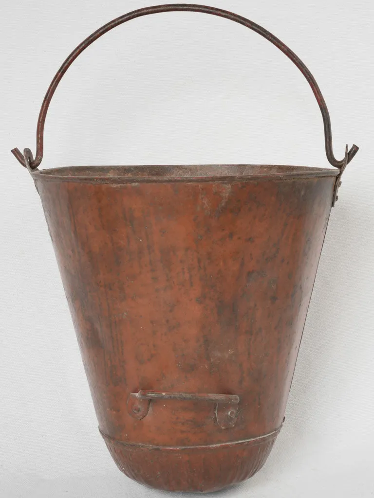 19th-century French copper & wrought iron kitchen fire bucket holder 37½"