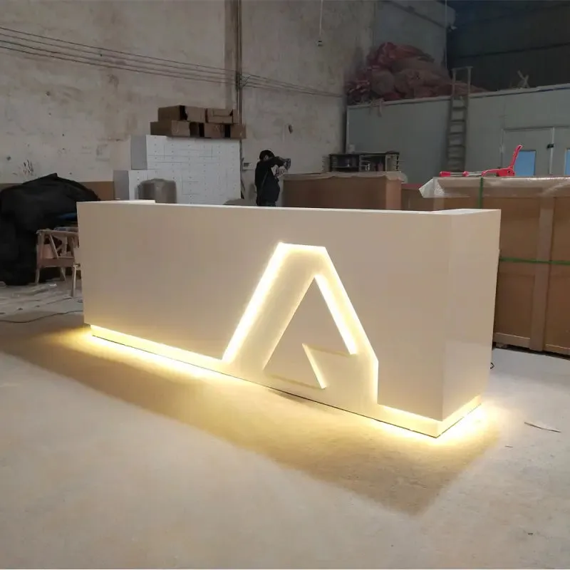 2 Meters Modern White Reception Desk with Led Light