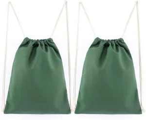 2-pack Cotton Canvas Drawstring Backpack Gym Bag Sackpack String Sack Pack Bags, Green