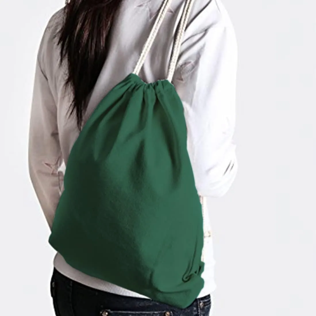 2-pack Cotton Canvas Drawstring Backpack Gym Bag Sackpack String Sack Pack Bags, Green