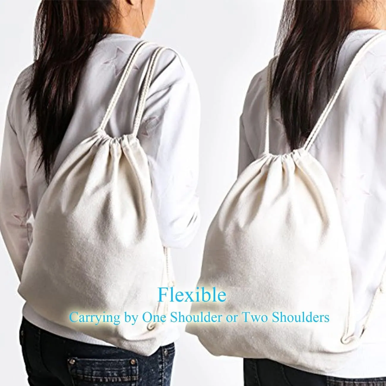 2-pack Cotton Canvas Drawstring Backpack Gym Bag Sackpack String Sack Pack Bags, Green