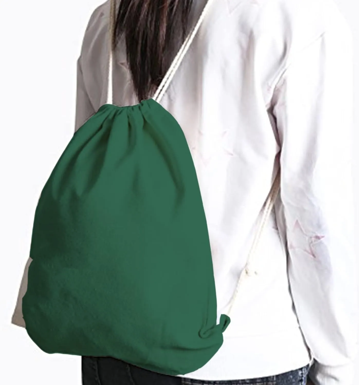 2-pack Cotton Canvas Drawstring Backpack Gym Bag Sackpack String Sack Pack Bags, Green