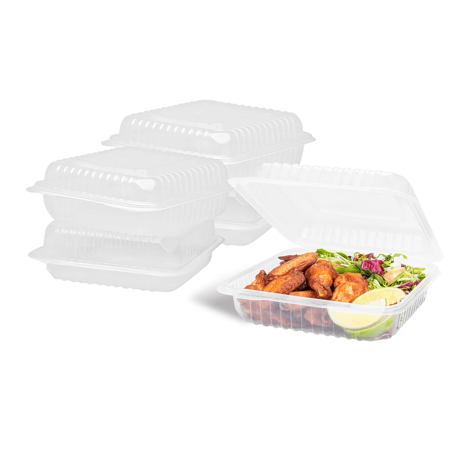 [200 ct] 9'' x 9'' Hinged Food Containers | PP | Clear