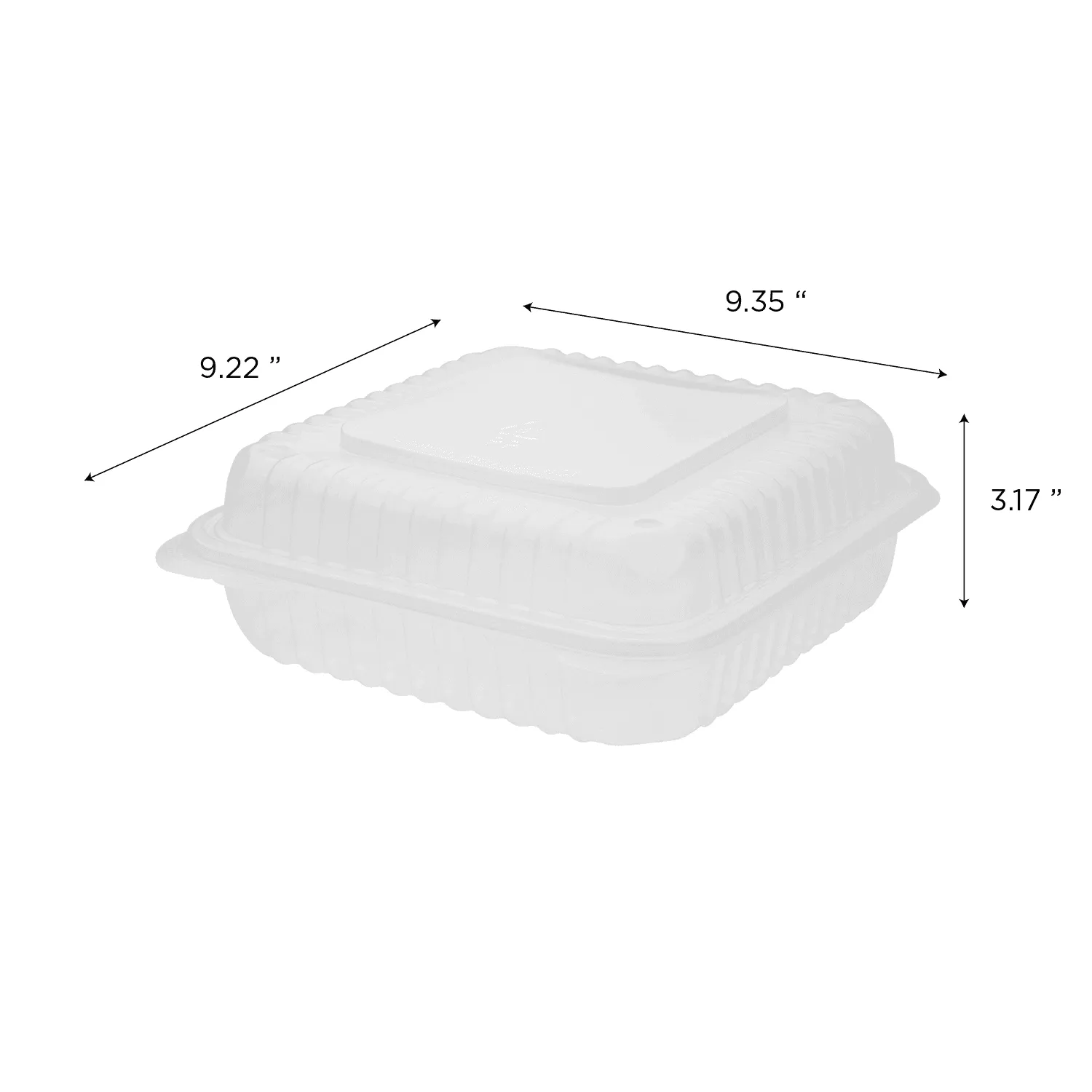 [200 ct] 9'' x 9'' Hinged Food Containers | PP | Clear