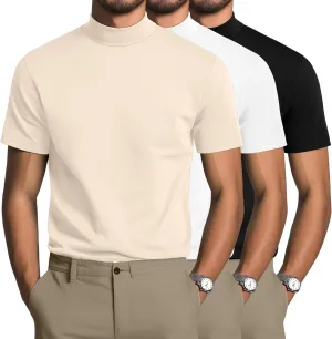 3 Pack Men's Mock Neck T Shirts Cotton Short Sleeve Turtleneck Pullover Tops Casual Slim Fit Summer Basic Tees