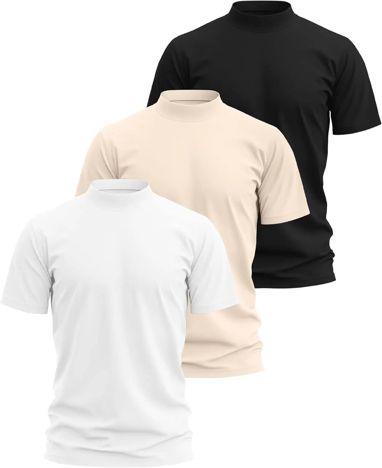 3 Pack Men's Mock Neck T Shirts Cotton Short Sleeve Turtleneck Pullover Tops Casual Slim Fit Summer Basic Tees