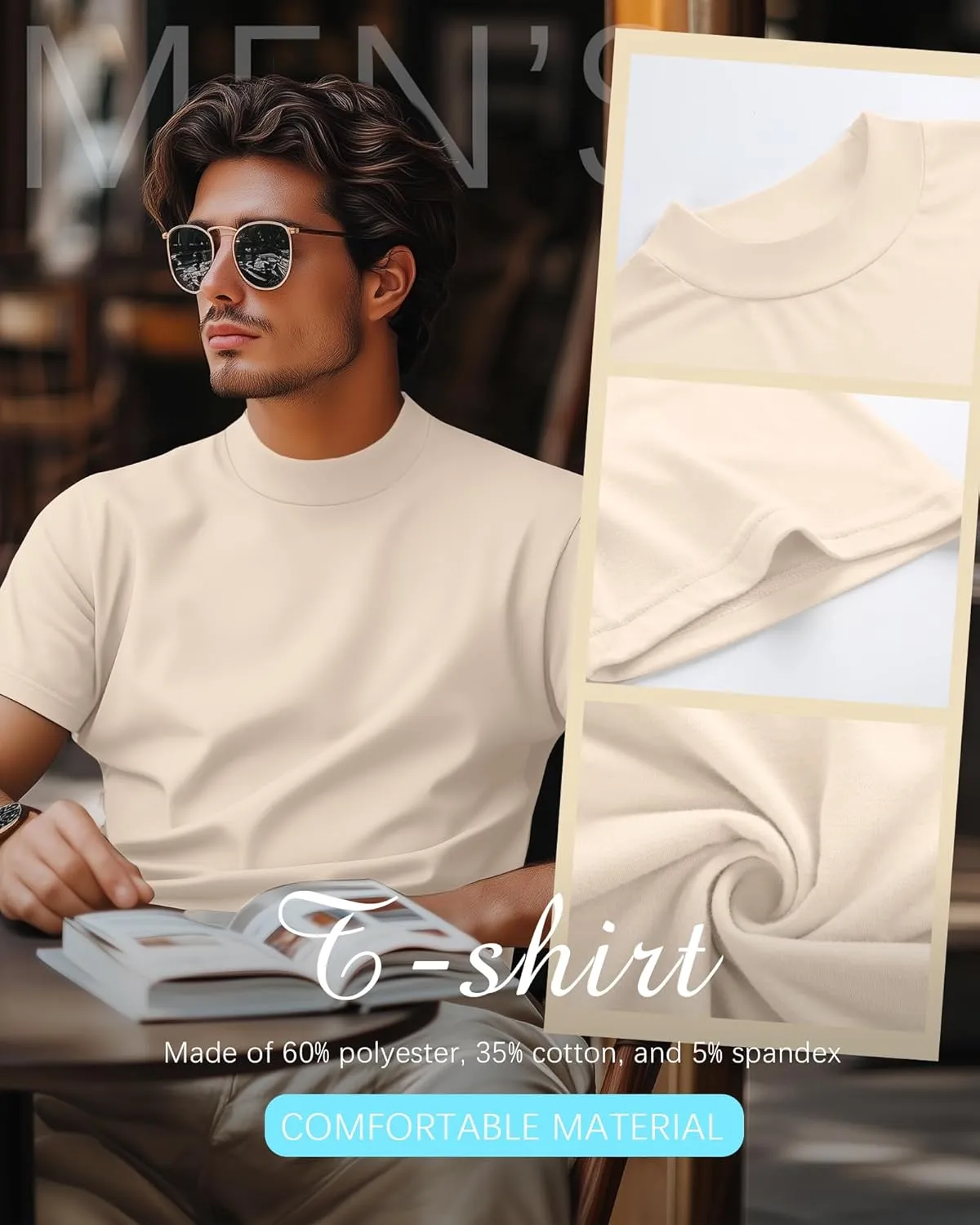 3 Pack Men's Mock Neck T Shirts Cotton Short Sleeve Turtleneck Pullover Tops Casual Slim Fit Summer Basic Tees
