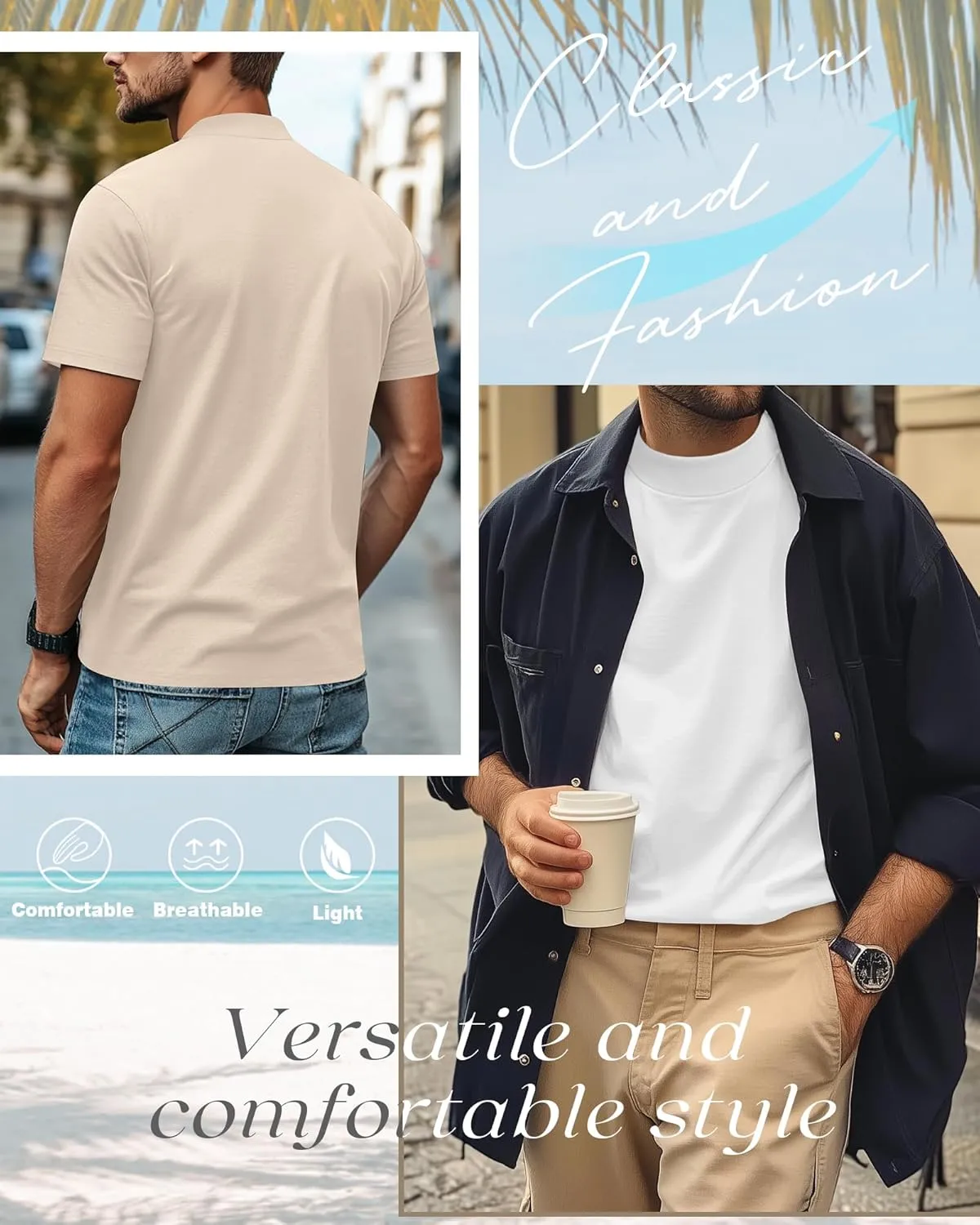 3 Pack Men's Mock Neck T Shirts Cotton Short Sleeve Turtleneck Pullover Tops Casual Slim Fit Summer Basic Tees