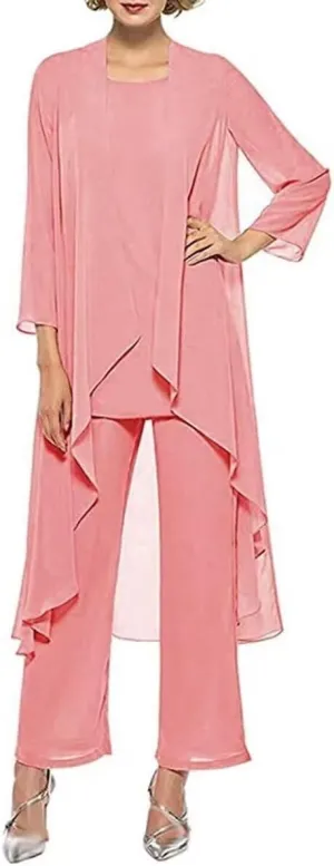 3 Pieces Pantsuits for Women Dressy Outfit Set Long Sleeve Mother of The Bride Dresses with Chiffon Jacket