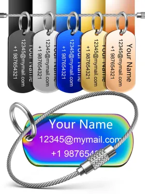 4 Pack Personalized Luggage Tags for Suitcases and Backpacks - Stainless Steel Metal Unique Custom Traval Bag Name Tags for Kids, Women, Luggage, Baggage, Cute and Funny - Bulk Set (4 Pack)