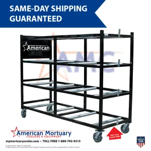 4 Tier American Mortuary Coolers End Loading Mortuary Roller Rack LOW PROFILE