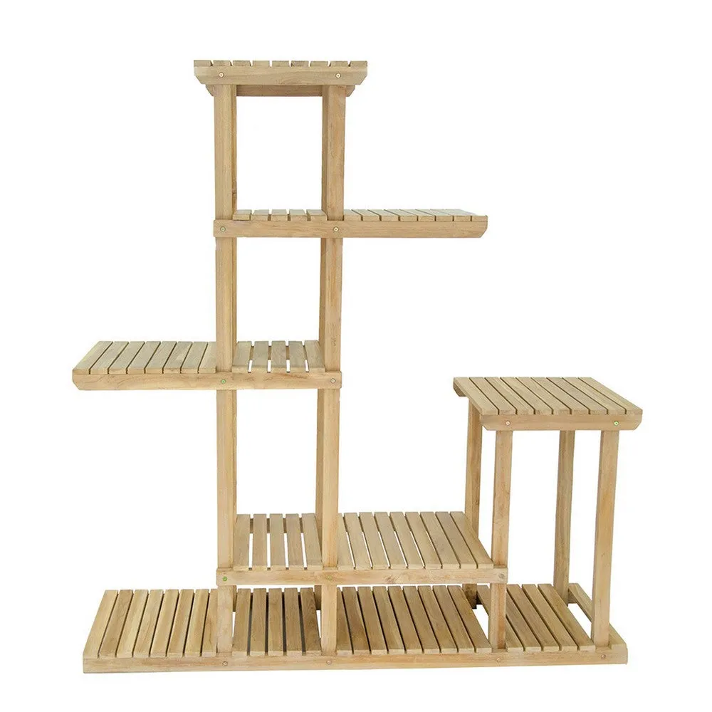 67 Inch Flower, Plant Stand, Multi Tier Shelf Design, Natural Teak Wood By Casagear Home