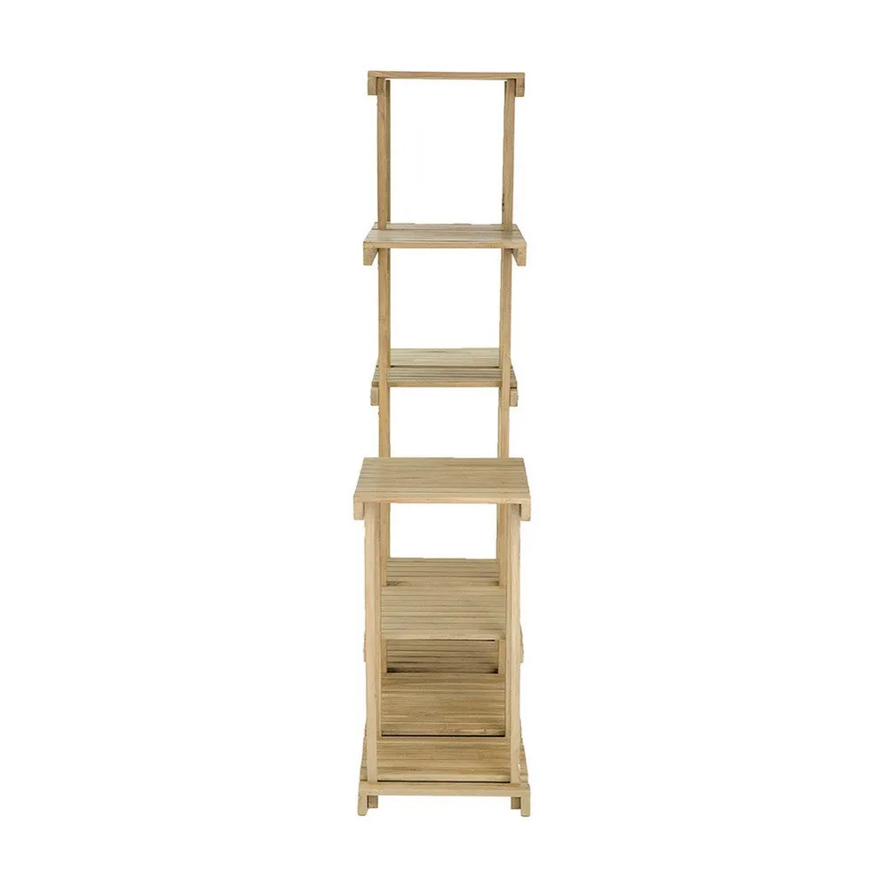 67 Inch Flower, Plant Stand, Multi Tier Shelf Design, Natural Teak Wood By Casagear Home