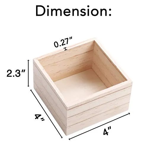 (8 Pack) 4" x 4" Rustic Wooden Boxes - Unfinished Wooden Box for Crafts, Home Decoration, and Centerpiece Boxes for Table