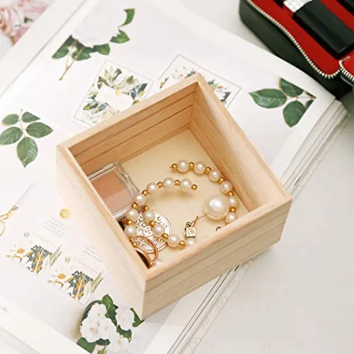 (8 Pack) 4" x 4" Rustic Wooden Boxes - Unfinished Wooden Box for Crafts, Home Decoration, and Centerpiece Boxes for Table