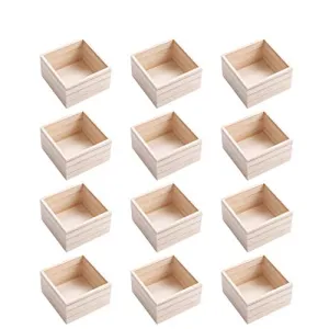 (8 Pack) 4" x 4" Rustic Wooden Boxes - Unfinished Wooden Box for Crafts, Home Decoration, and Centerpiece Boxes for Table