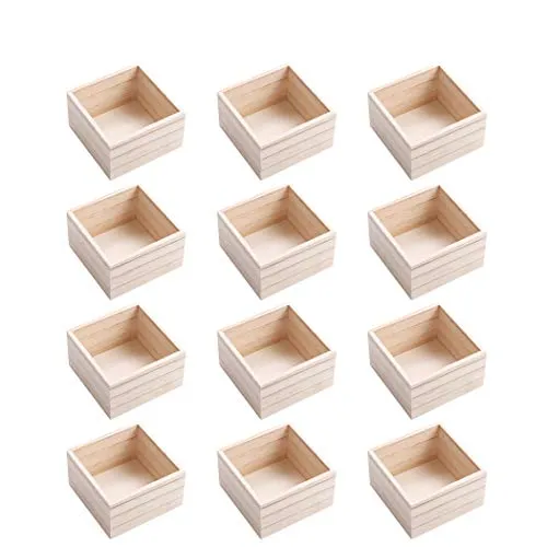(8 Pack) 4" x 4" Rustic Wooden Boxes - Unfinished Wooden Box for Crafts, Home Decoration, and Centerpiece Boxes for Table