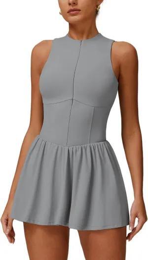 ABOCIW Womens Zip Front Tennis Dress High Neck Sleeveless Workout Golf Dresses Build in Shorts with Pockets