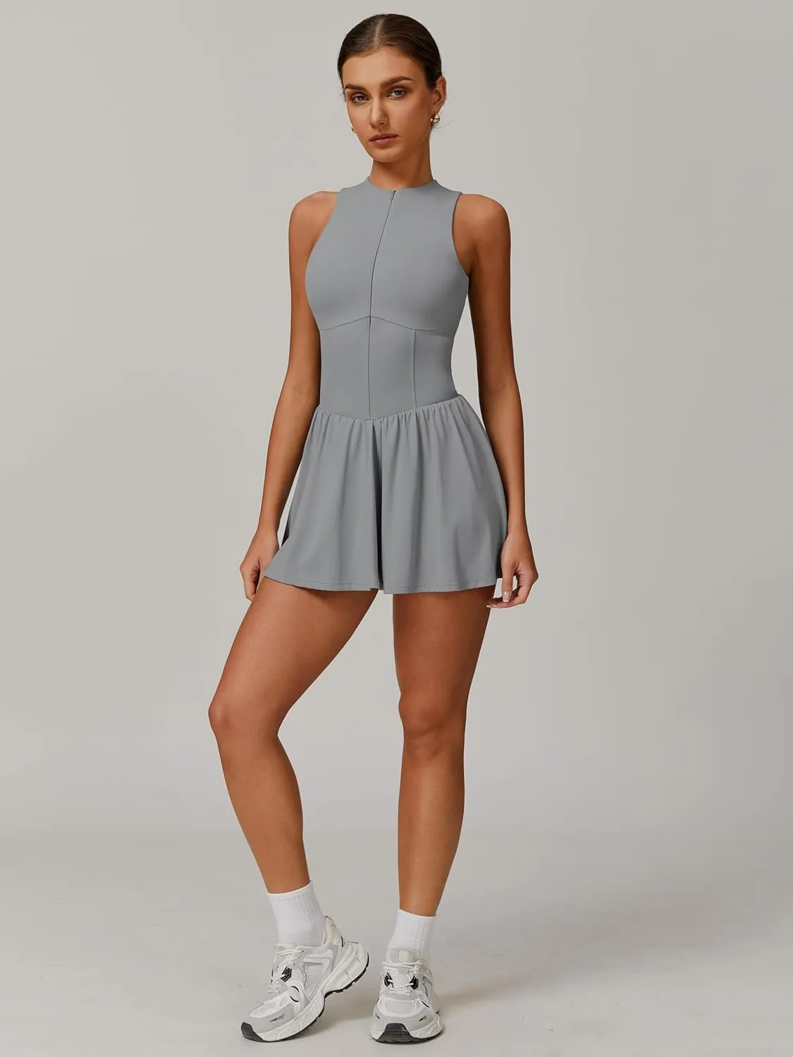 ABOCIW Womens Zip Front Tennis Dress High Neck Sleeveless Workout Golf Dresses Build in Shorts with Pockets