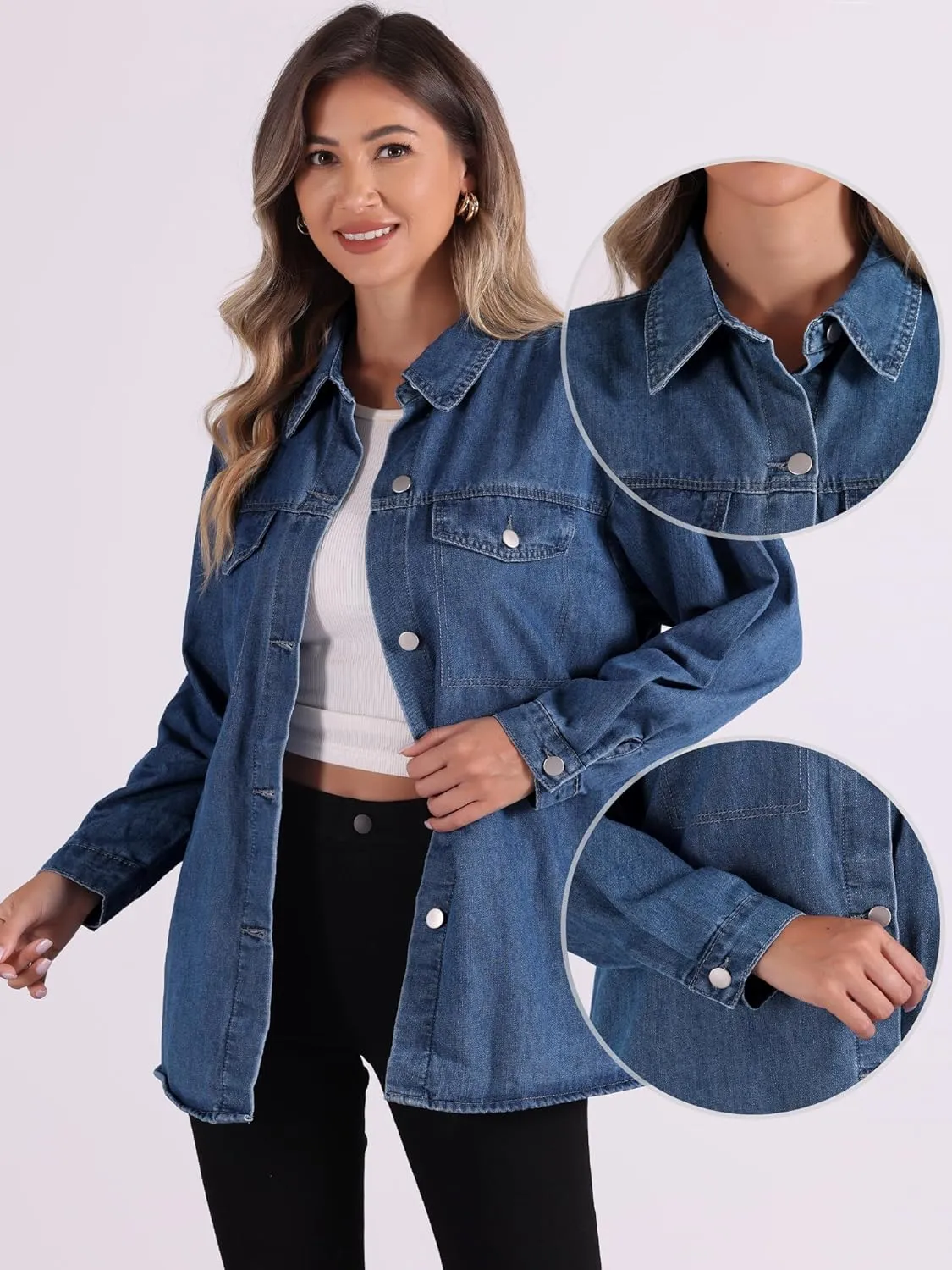 Allegra K Denim Jacket for Women's Button Down Long Sleeve Pockets 2024 Boyfriend Oversized Jean Jackets