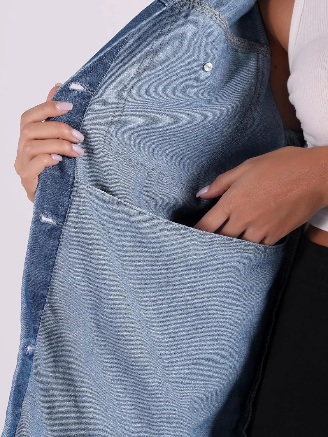 Allegra K Denim Jacket for Women's Button Down Long Sleeve Pockets 2024 Boyfriend Oversized Jean Jackets