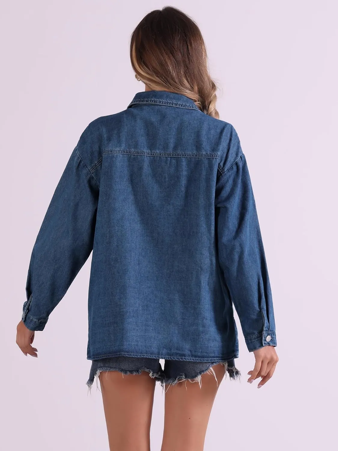 Allegra K Denim Jacket for Women's Button Down Long Sleeve Pockets 2024 Boyfriend Oversized Jean Jackets