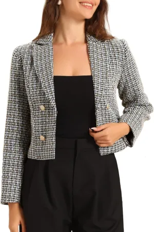 Allegra K Tweed Cardigan for Women's Notch Lapel Buttons Office Long Sleeve Casual Blazer Jackets