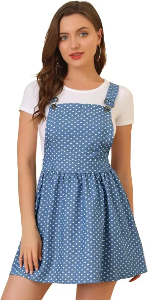 Allegra K Women's Casual Pinafore Dress Suspender Straps Pantern Chambray Mini Overall Dresses