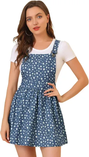 Allegra K Women's Casual Pinafore Dress Suspender Straps Pantern Chambray Mini Overall Dresses