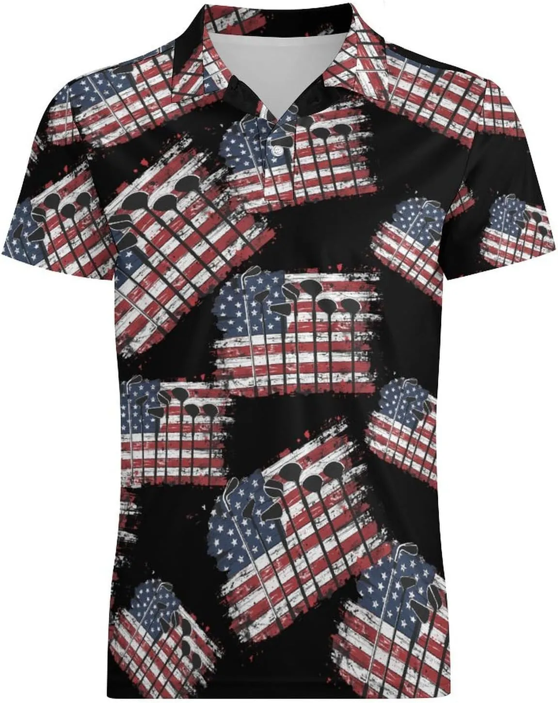 Americam Golf Flag Classic Polo Shirts for Men Quick Dry Short Sleeve Fit Golf Tees Casual Tops