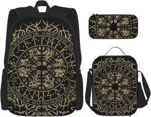 AMRANDOM Cool Norse Viking Vegvisir runic compass Backpack Travel Backpacks Set 3 pcs