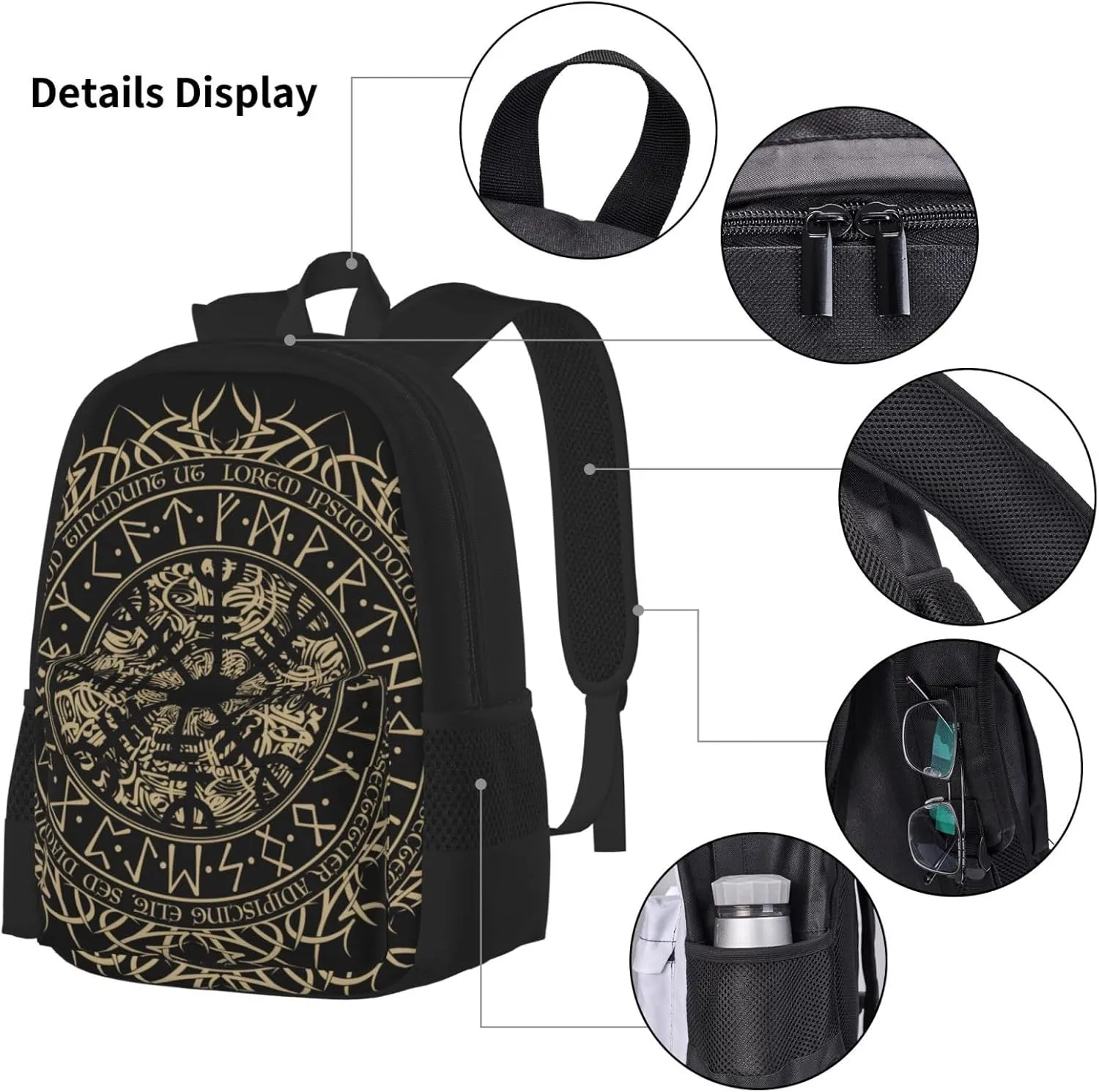 AMRANDOM Cool Norse Viking Vegvisir runic compass Backpack Travel Backpacks Set 3 pcs